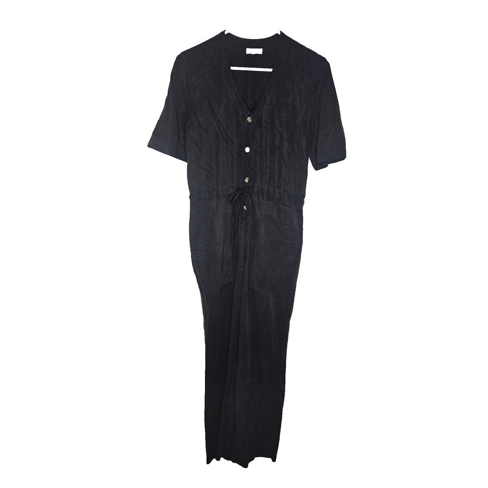 Whimsy Row Black Jumpsuit Tencel Minimalist Button Front Tie Waist XXS